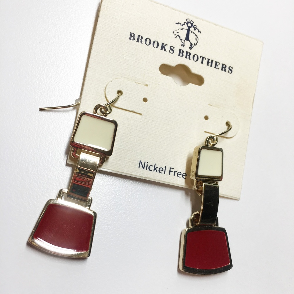 Brooks Brothers earrings in gold tone, red & beige - Picture 4 of 5